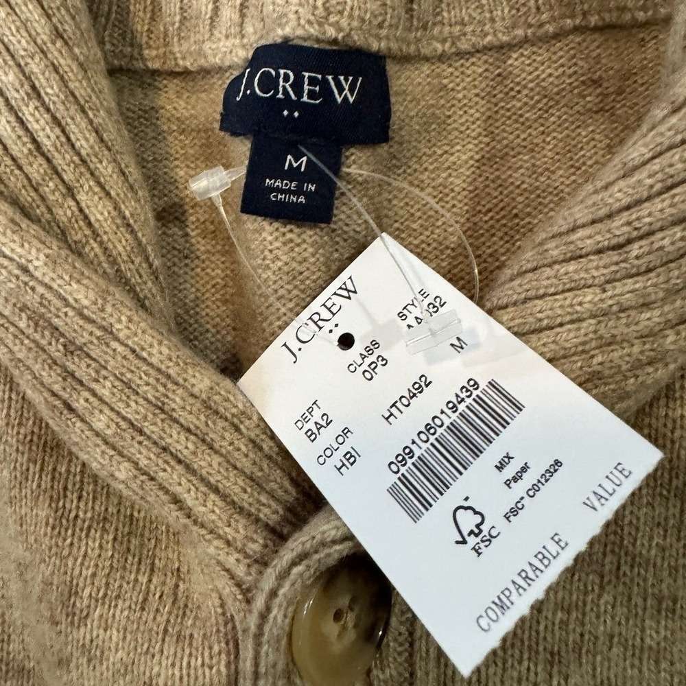 J. Crew Shawl Collar Pullover Sweater Mens Medium Beige Wool Blend Button (1340)
